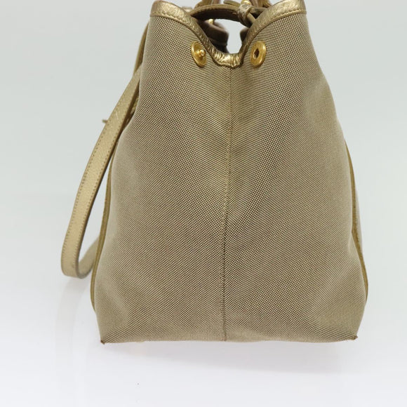PRADA Logo jacquard Hand Bag Canvas 2way Beige Gold Auth 141533