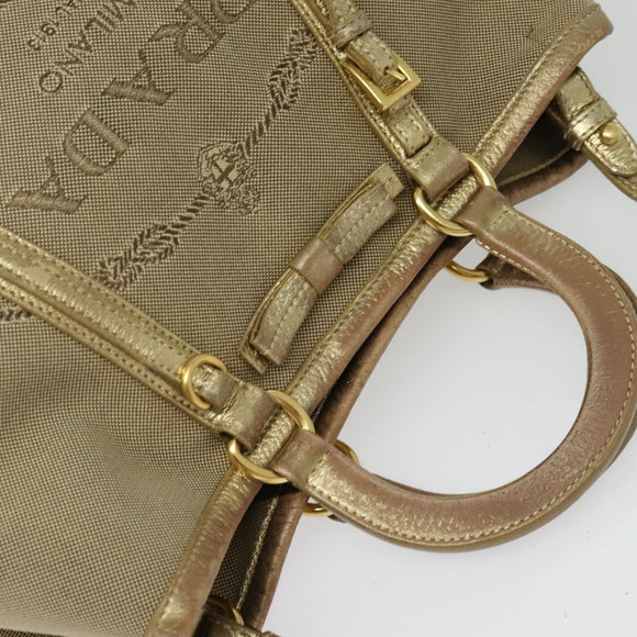 PRADA Logo jacquard Hand Bag Canvas 2way Beige Gold Auth 141533