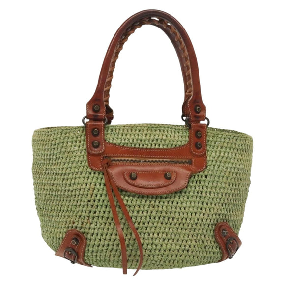BALENCIAGA Hand Bag Raffia Green 236741 Auth 141545