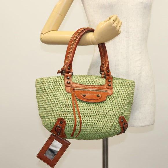 BALENCIAGA Hand Bag Raffia Green 236741 Auth 141545