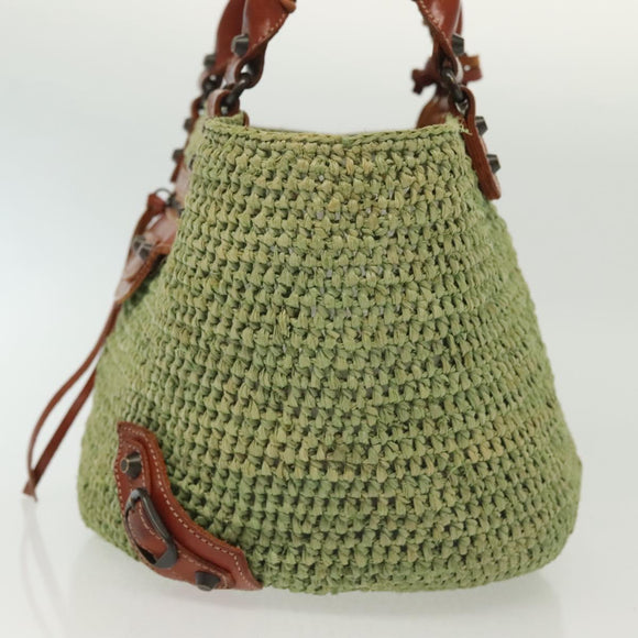 BALENCIAGA Hand Bag Raffia Green 236741 Auth 141545