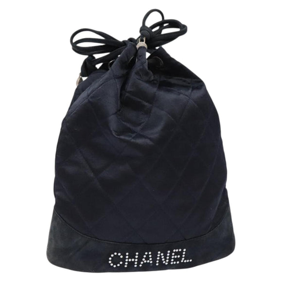 CHANEL Matelasse Pouch Satin Black CC Auth 141547