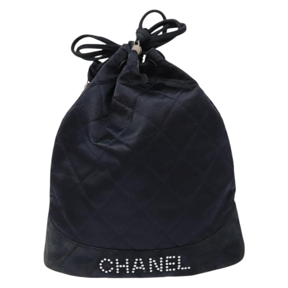 CHANEL Matelasse Pouch Satin Black CC Auth 141547