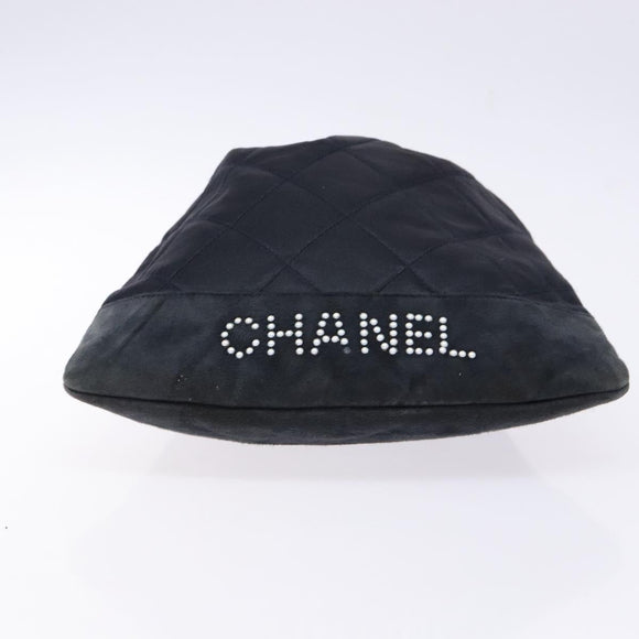 CHANEL Matelasse Pouch Satin Black CC Auth 141547