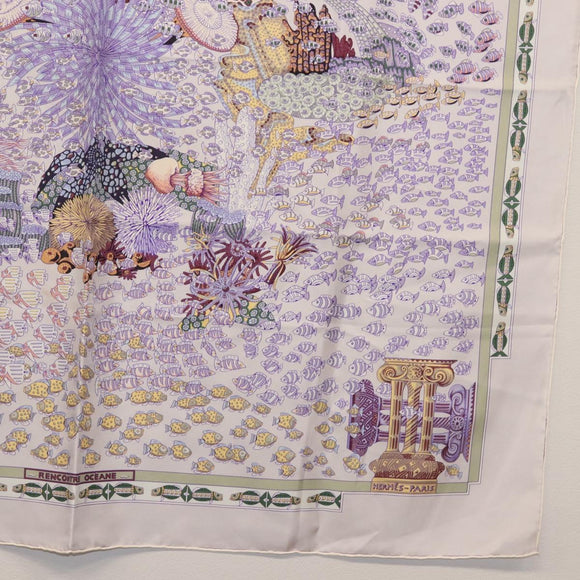 HERMES Carre 90 Scarf ""RENCONTRE OCEANE"" Silk Gray Auth 141551