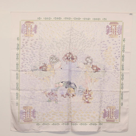 HERMES Carre 90 Scarf ""RENCONTRE OCEANE"" Silk Gray Auth 141551