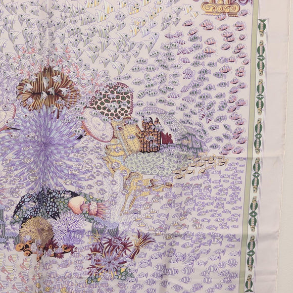 HERMES Carre 90 Scarf ""RENCONTRE OCEANE"" Silk Gray Auth 141551