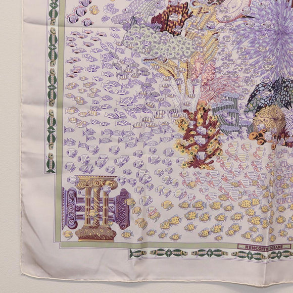 HERMES Carre 90 Scarf ""RENCONTRE OCEANE"" Silk Gray Auth 141551