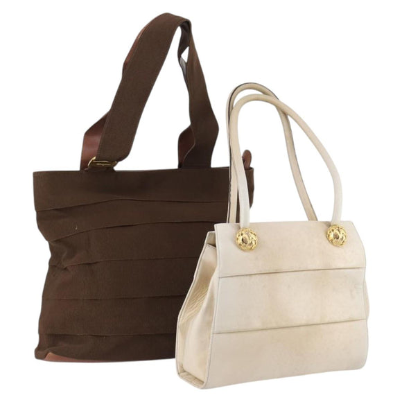 Salvatore Ferragamo Shoulder Bag Leather Nylon 2Set Beige Brown Auth 141558