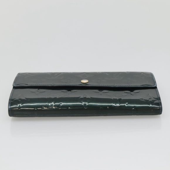 LOUIS VUITTON Vernis Portefeiulle Sarah Long Wallet Bluenuit M93667 Auth 141587