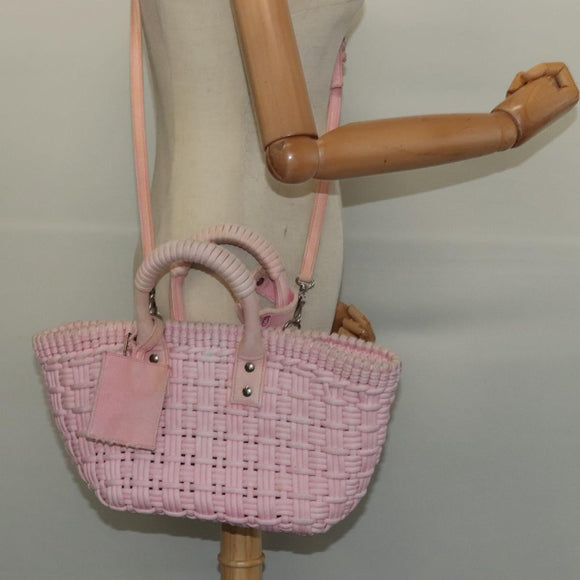 BALENCIAGA Bistro Hand Bag Enamel 2way Pink Silver 671342 Auth 141599