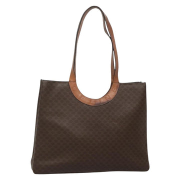 CELINE Macadam Canvas Tote Bag PVC Leather Brown Gold Auth 141610