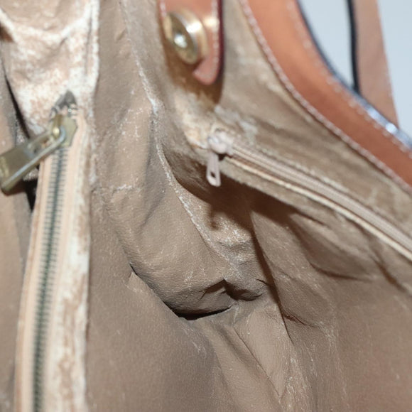 CELINE Macadam Canvas Tote Bag PVC Leather Brown Gold Auth 141610