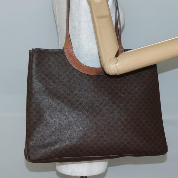 CELINE Macadam Canvas Tote Bag PVC Leather Brown Gold Auth 141610