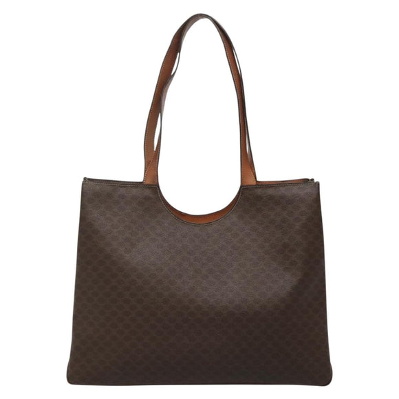 CELINE Macadam Canvas Tote Bag PVC Leather Brown Gold Auth 141610