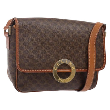 CELINE Macadam Canvas Circle Shoulder Bag PVC Leather Brown Gold Auth 141611
