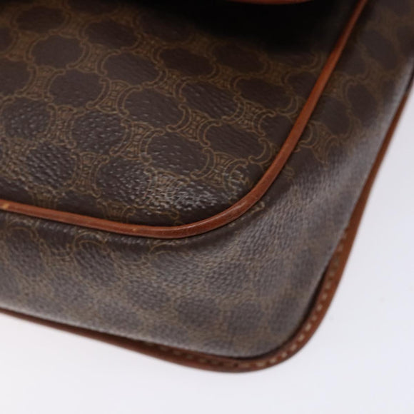 CELINE Macadam Canvas Circle Shoulder Bag PVC Leather Brown Gold Auth 141611