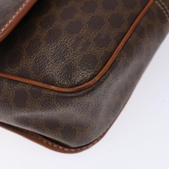 CELINE Macadam Canvas Circle Shoulder Bag PVC Leather Brown Gold Auth 141611