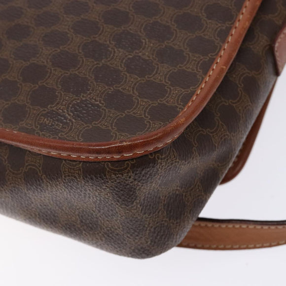 CELINE Macadam Canvas Circle Shoulder Bag PVC Leather Brown Gold Auth 141611