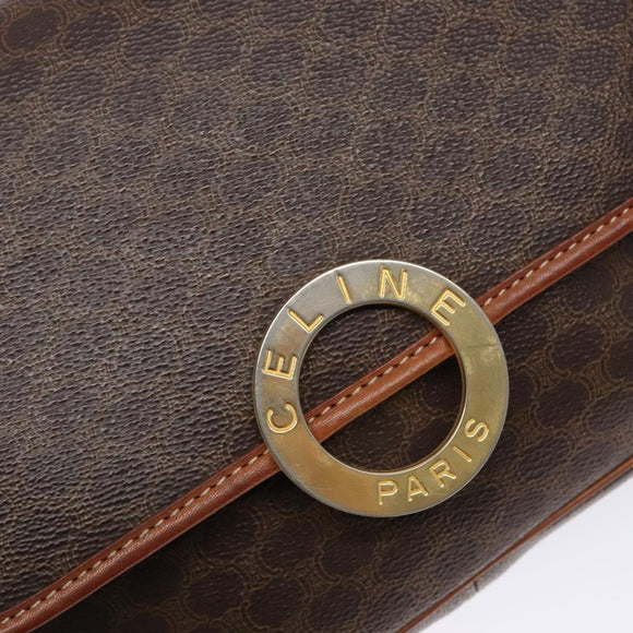 CELINE Macadam Canvas Circle Shoulder Bag PVC Leather Brown Gold Auth 141611