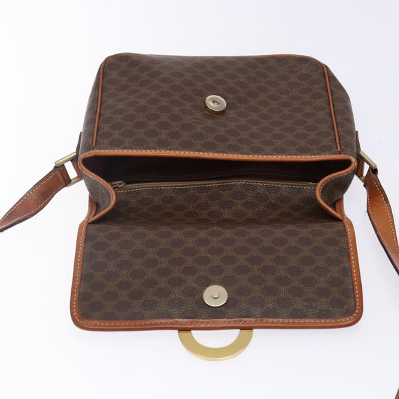 CELINE Macadam Canvas Circle Shoulder Bag PVC Leather Brown Gold Auth 141611