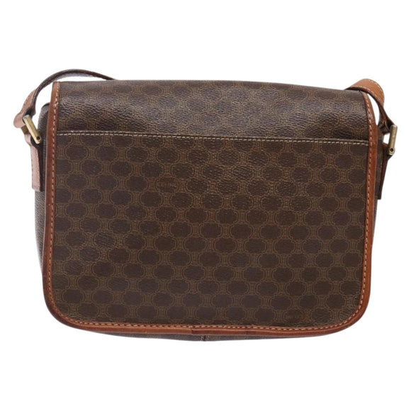 CELINE Macadam Canvas Circle Shoulder Bag PVC Leather Brown Gold Auth 141611