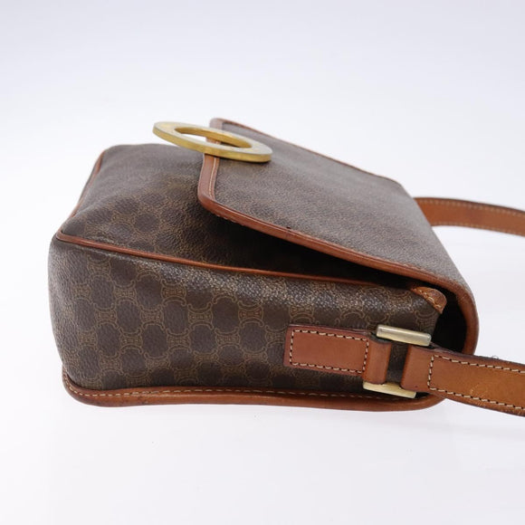 CELINE Macadam Canvas Circle Shoulder Bag PVC Leather Brown Gold Auth 141611