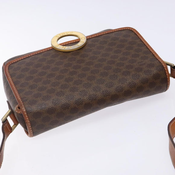 CELINE Macadam Canvas Circle Shoulder Bag PVC Leather Brown Gold Auth 141611