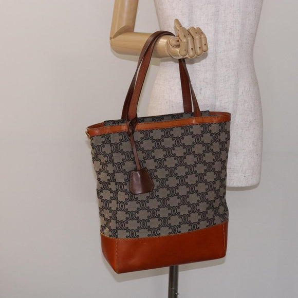 CELINE Triomphe Tote Bag Canvas Beige Gold Auth 141612