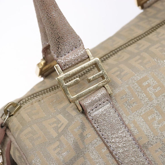 FENDI Zucchino Canvas Hand Bag Pink Gold Auth 141613