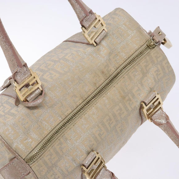 FENDI Zucchino Canvas Hand Bag Pink Gold Auth 141613