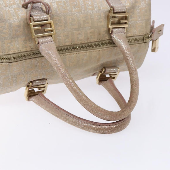 FENDI Zucchino Canvas Hand Bag Pink Gold Auth 141613