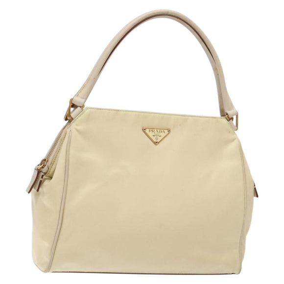 PRADA Hand Bag Nylon Beige Gold Auth 141616