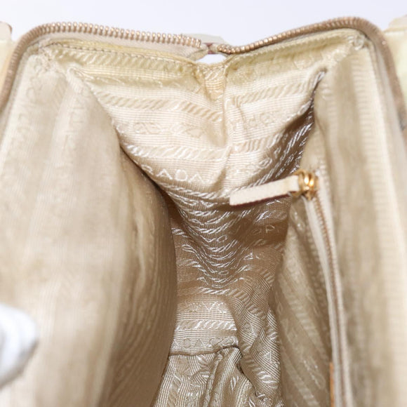 PRADA Hand Bag Nylon Beige Gold Auth 141616