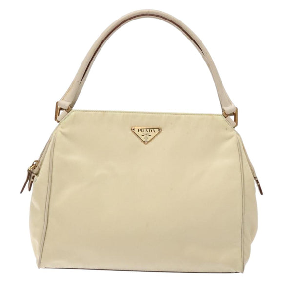PRADA Hand Bag Nylon Beige Gold Auth 141616