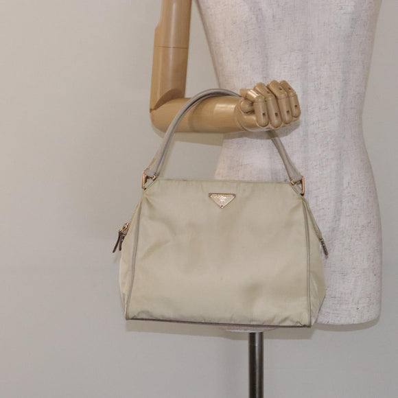 PRADA Hand Bag Nylon Beige Gold Auth 141616