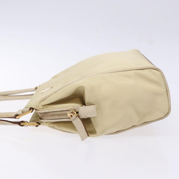 PRADA Hand Bag Nylon Beige Gold Auth 141616
