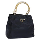 PRADA Hand Bag Nylon Navy Gold Auth 141629-1