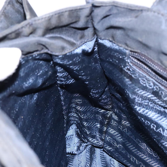 PRADA Hand Bag Nylon Navy Gold Auth 141629