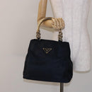 PRADA Hand Bag Nylon Navy Gold Auth 141629-22