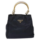 PRADA Hand Bag Nylon Navy Gold Auth 141629-13