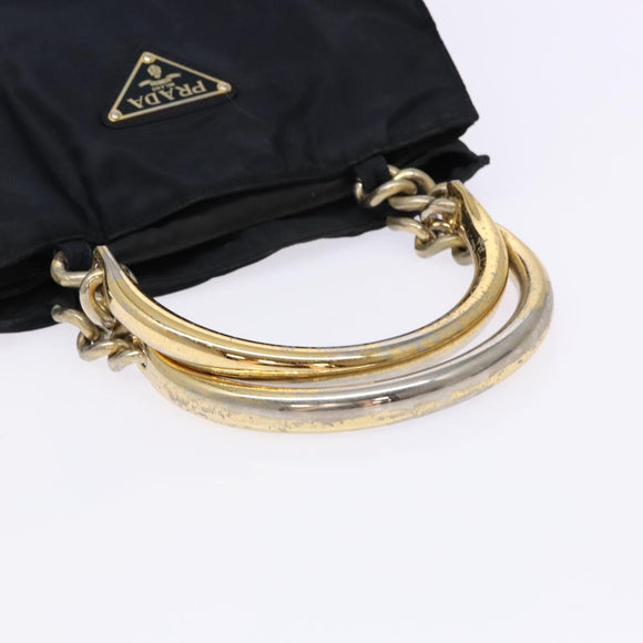 PRADA Hand Bag Nylon Navy Gold Auth 141629