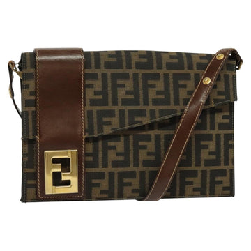 FENDI Zucca Canvas Shoulder Bag Black Brown gold Auth 141634