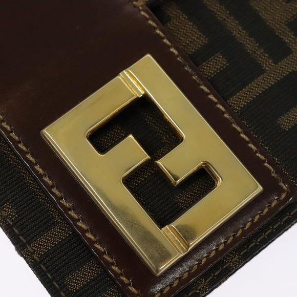 FENDI Zucca Canvas Shoulder Bag Black Brown gold Auth 141634