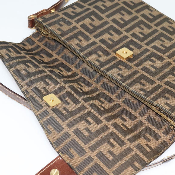 FENDI Zucca Canvas Shoulder Bag Black Brown gold Auth 141634