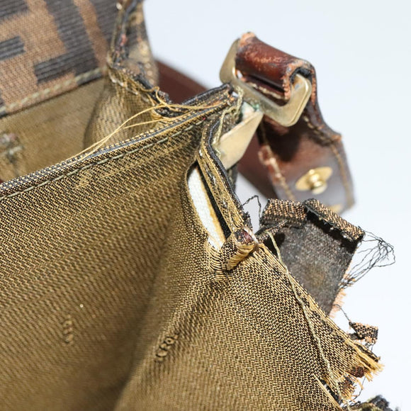 FENDI Zucca Canvas Shoulder Bag Black Brown gold Auth 141634