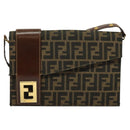 FENDI Zucca Canvas Shoulder Bag Black Brown gold Auth 141634-2