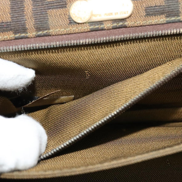 FENDI Zucca Canvas Shoulder Bag Black Brown gold Auth 141634