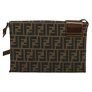 FENDI Zucca Canvas Shoulder Bag Black Brown gold Auth 141634-3