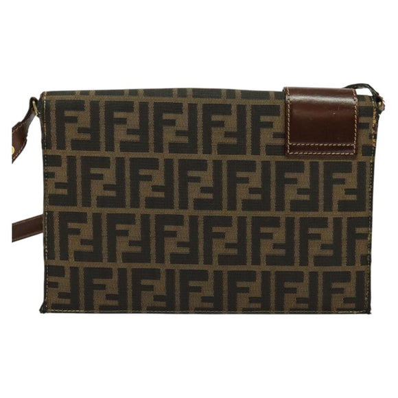 FENDI Zucca Canvas Shoulder Bag Black Brown gold Auth 141634